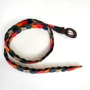 Multi-colored Interlocking Pieced Faux Leather Belt Boho Retro